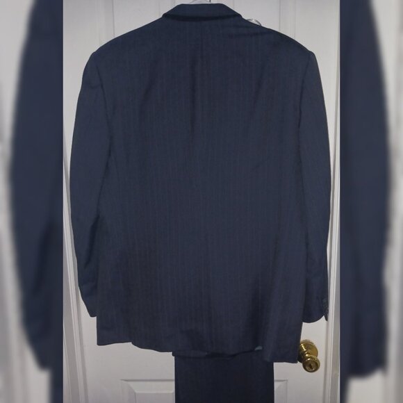 Vintage Yves Saint Laurent Men's Wool Blue Double Breasted Pinstripe Suit 46 - Picture 2 of 12